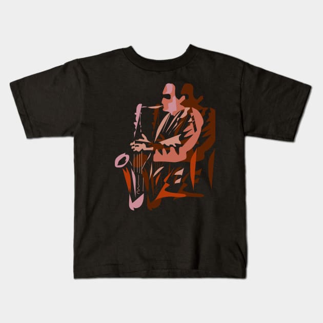 Saxophone Musician Modern Art Style Kids T-Shirt by jazzworldquest
